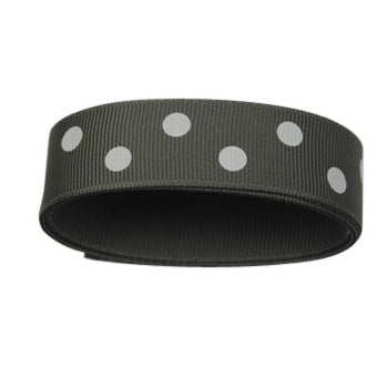 22mm Charcoal Grey Polka Dot Grosgrain Ribbon