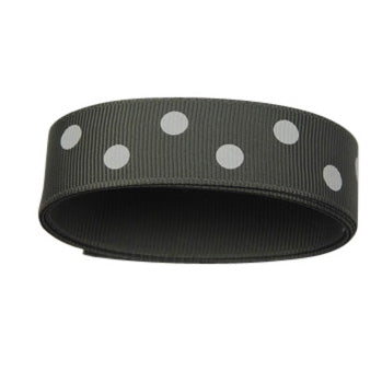 22mm Charcoal Grey Polka Dot Grosgrain Ribbon