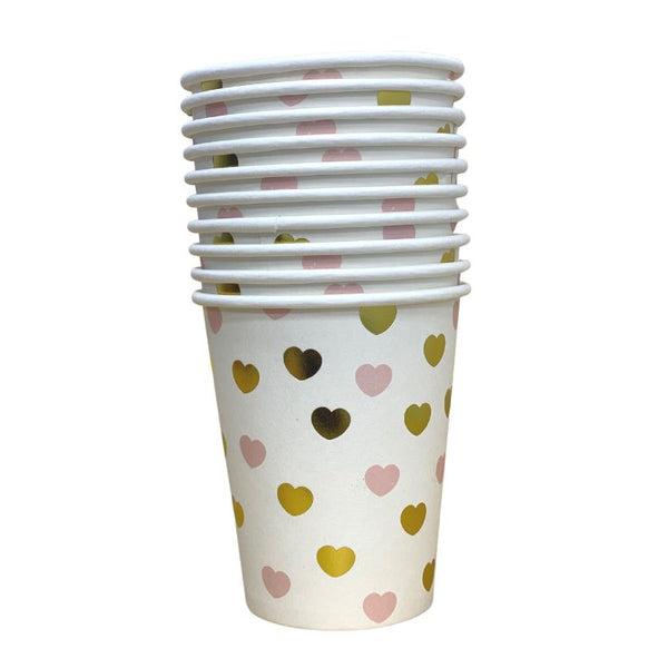 Pink & Gold Hearts Paper Cups