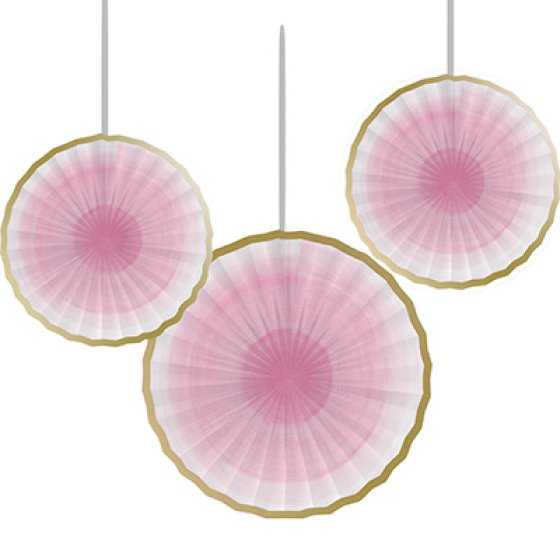 Baby Pink & Gold Paper Fan Decoration Kit Pack 3