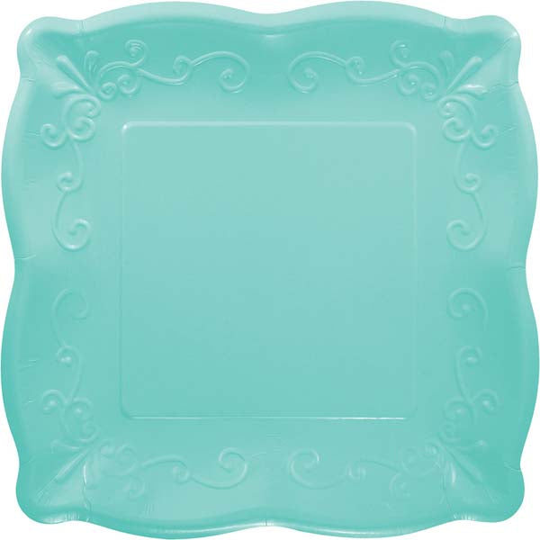 Elise Aqua Blue Embossed Party Plates