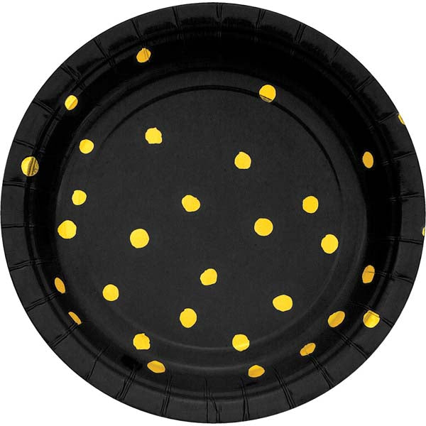 Black & Gold Foil Confetti Dot Plates Small