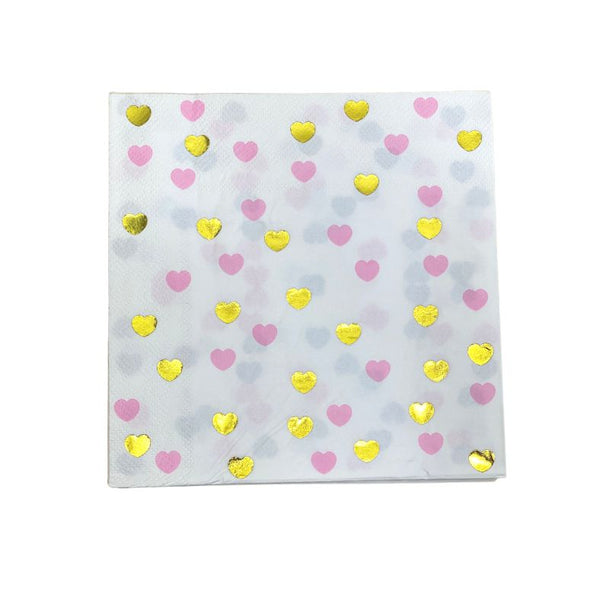 Pink & Gold Hearts Paper Napkins