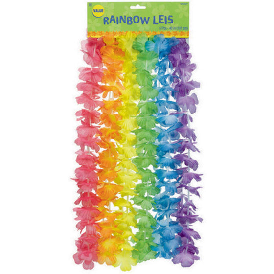 Tropical Floral Hawaiian Rainbow Leis Pack of 6