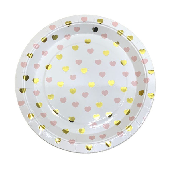 Pink & Gold Hearts Paper Plates