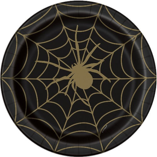 Halloween Black & Gold Spider Web Party Plates