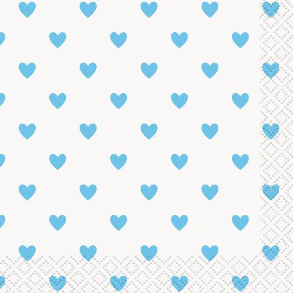Baby Blue Hearts Paper Party Napkins