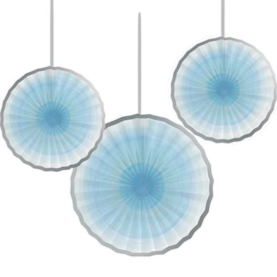 Baby Blue & Silver Paper Fan Decoration Kit Pack 3