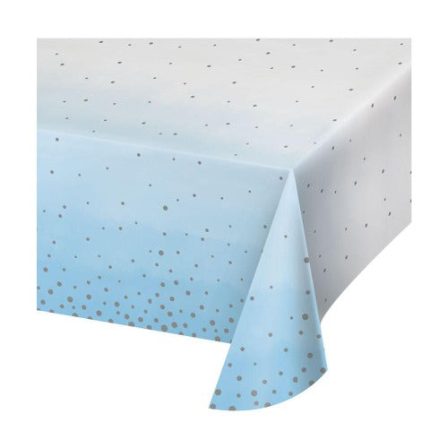 Baby Blue and Silver Paper Party Tablecloth