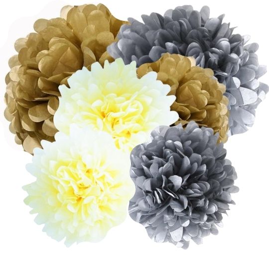 Metallic Tissue Paper Pom Poms Decorations Mix