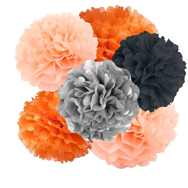 Jack-O'-Lantern Tissue Paper Pom Poms Decorations Mix - Halloween