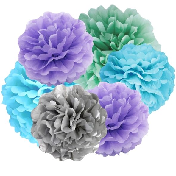 Mermaid Tissue Paper Pom Poms Decorations Mix