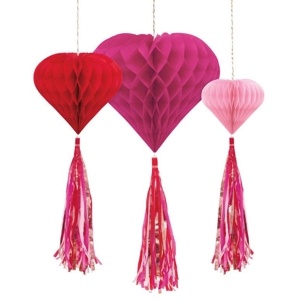 Love Hearts and Tassel Honeycomb Decorations Mix 3 pack