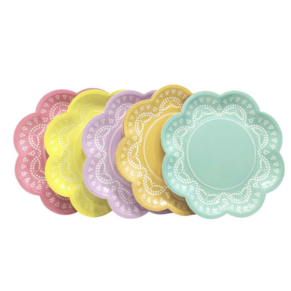 Pastel Rainbow Mix Dainty Lace Paper Plates