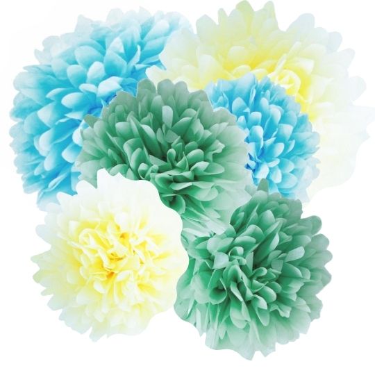 Baby Blue Tissue Paper Pom Poms Decorations Mix