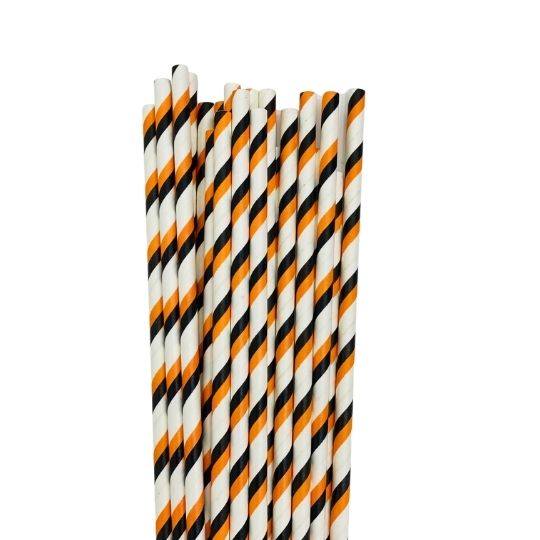 Orange & Black Candy Stripe Paper Straws