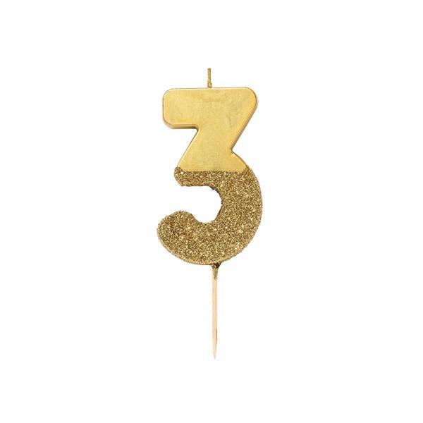 Gold Glitter Birthday Candle-3 Talking Tables