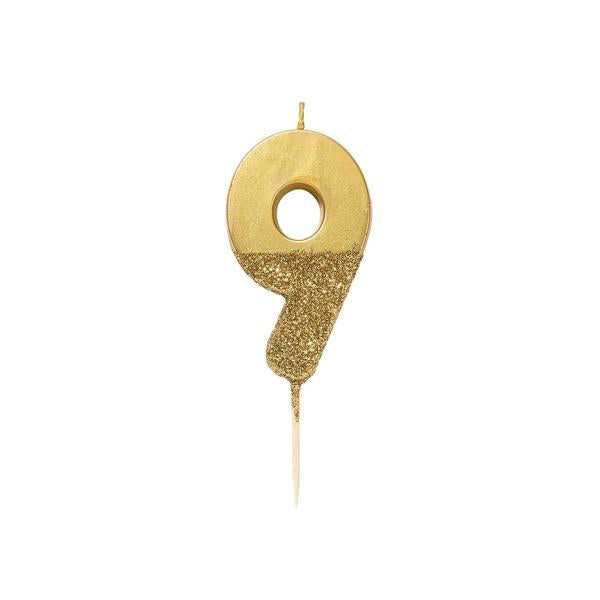 Gold Glitter Birthday Candle-9 Talking Tables