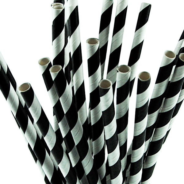 Black Candy Stripe Paper Straws