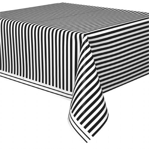 Black Candy Stripe Plastic Tablecloth