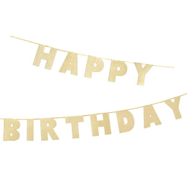 Gold Happy Birthday Glitter Banner