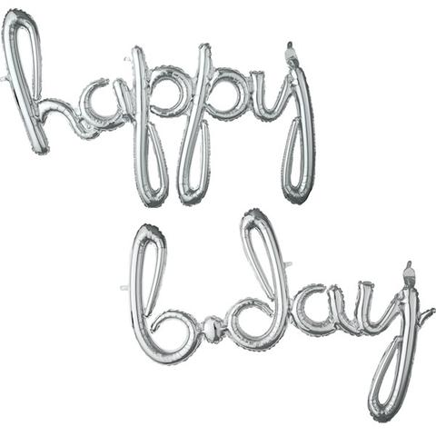 Silver Script Happy Birthday Balloon
