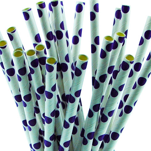 Purple Polka Dot Paper Straws