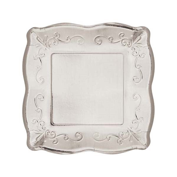 Elise Silver Embossed Small Party Plates