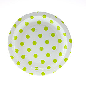 White & Lime Green Polka Dot Plates Small
