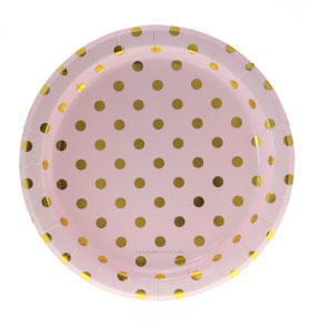 Baby Pink & Gold Foil Polka Dot Plates Large