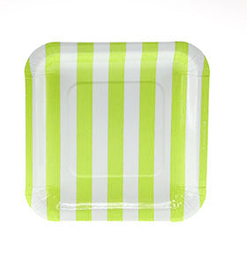 Lime Green Candy Stripe Square Party Plate