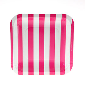 Raspberry Hot Pink Candy Stripe Square Plate