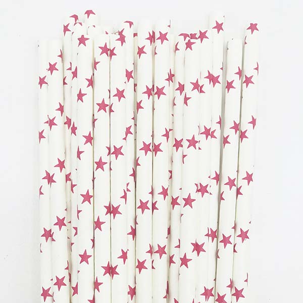 White & Red Star Paper Straws